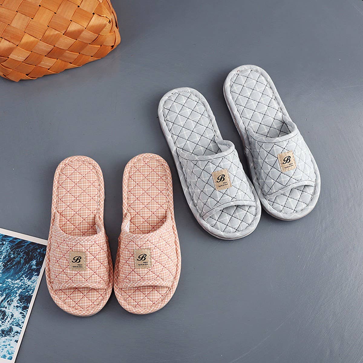 Plaid Cotton Floor Slippers with Thick Sole_CWSHF0190