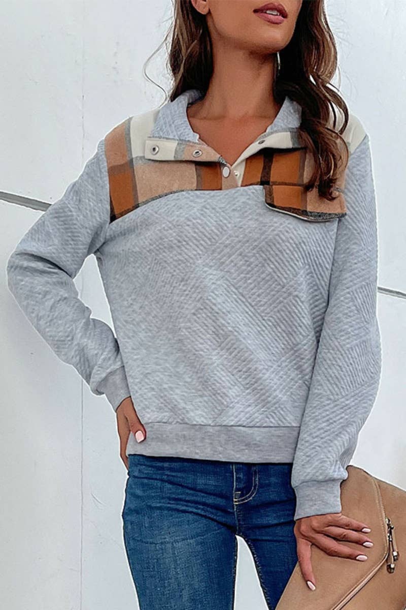 CWOHOL1012_WINTER PLAID PATCHWORK STAND-UP COLLAR HOODIE