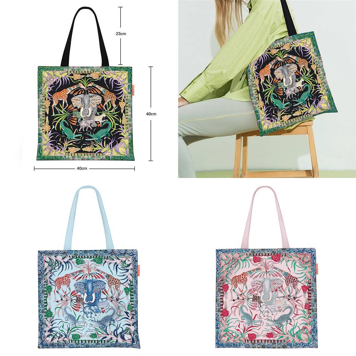 Elephant Giraffe Canvas Tote for Women_CWAB5126