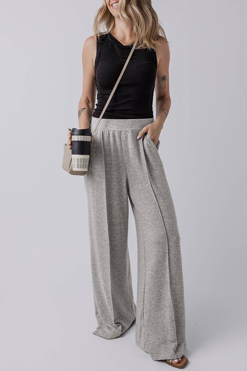 LOOSE SIMPLE HIGH-WAISTED WIDE-LEGGED TROUSERS