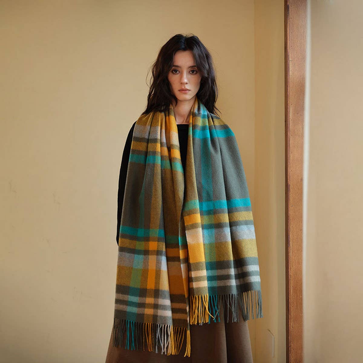 Plaid Scarf Women's Reversible Large Warm Shawl_CWASC2378