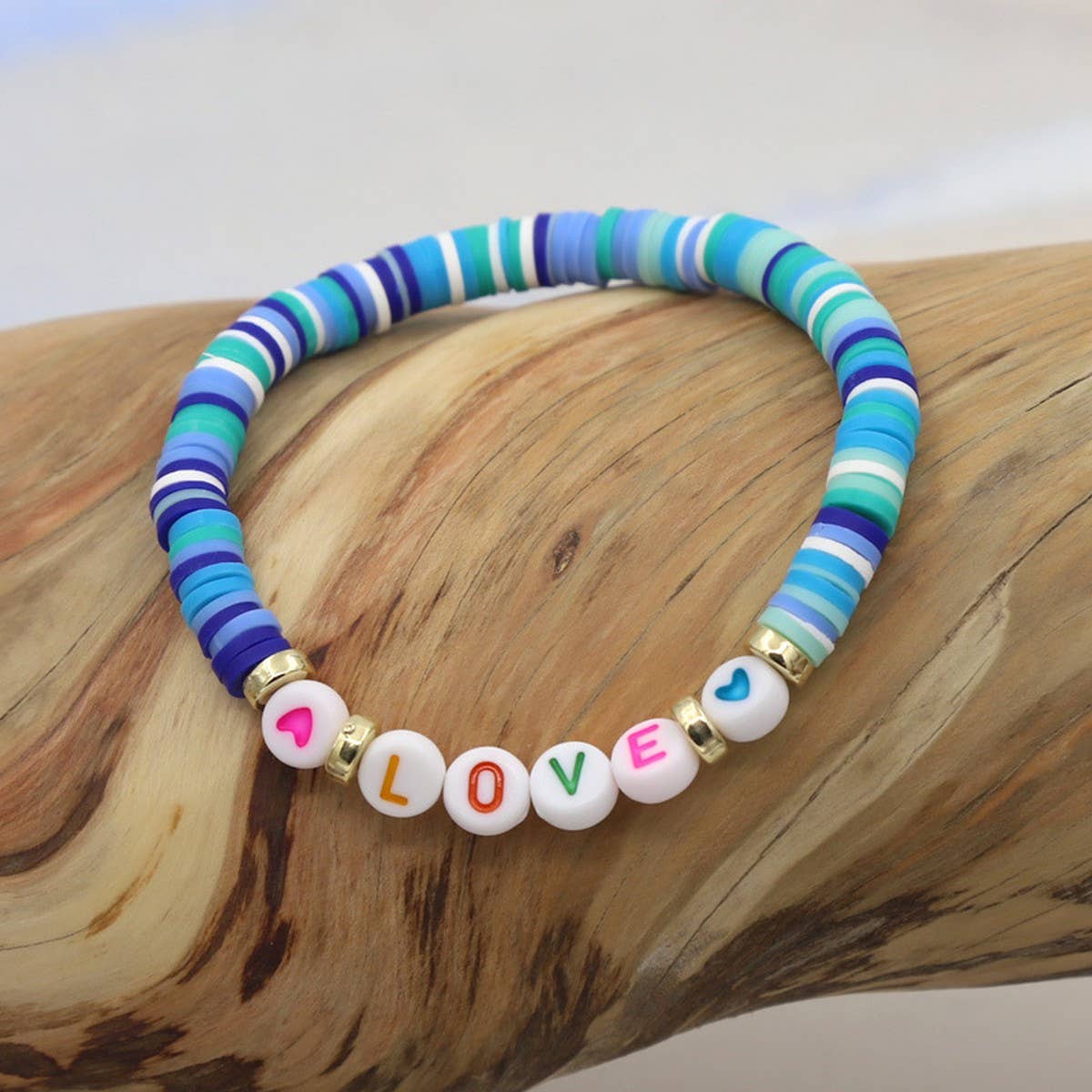 COLORFUL POLYMER CLAY LETTER BEADED BRACELET
