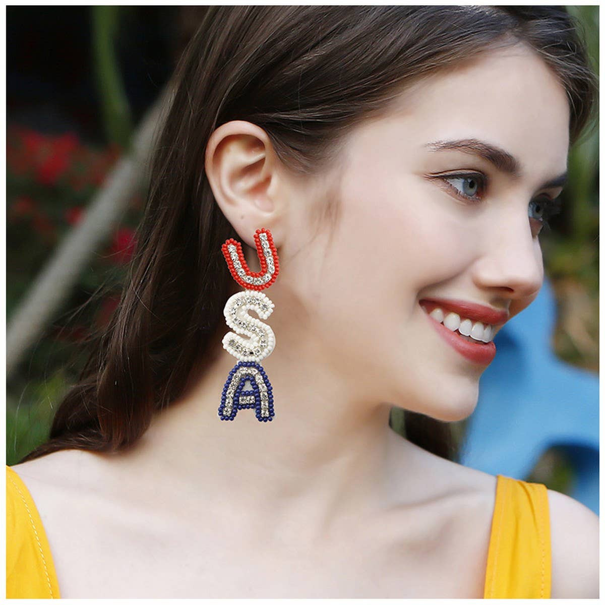 VINTAGE AMERICAN FLAG HANDWOVEN EARRINGS