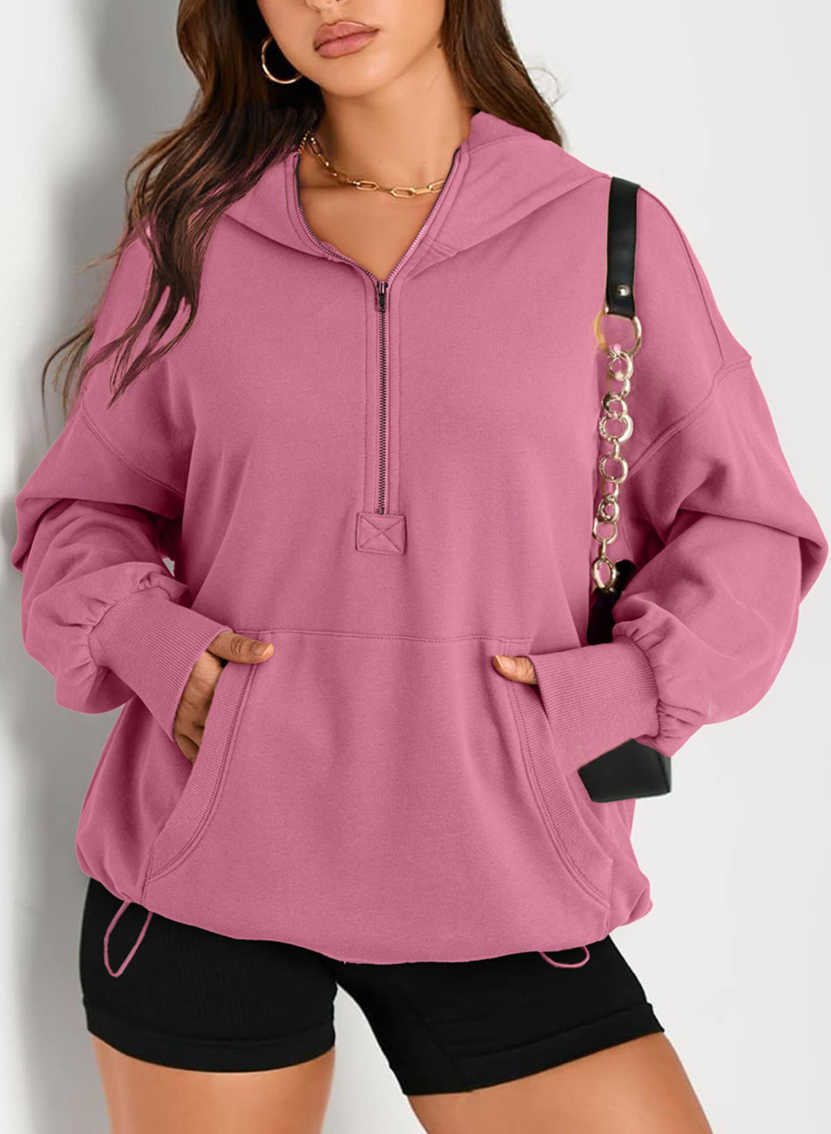 SOLID COLOR HOODED ZIPPER HOODIE