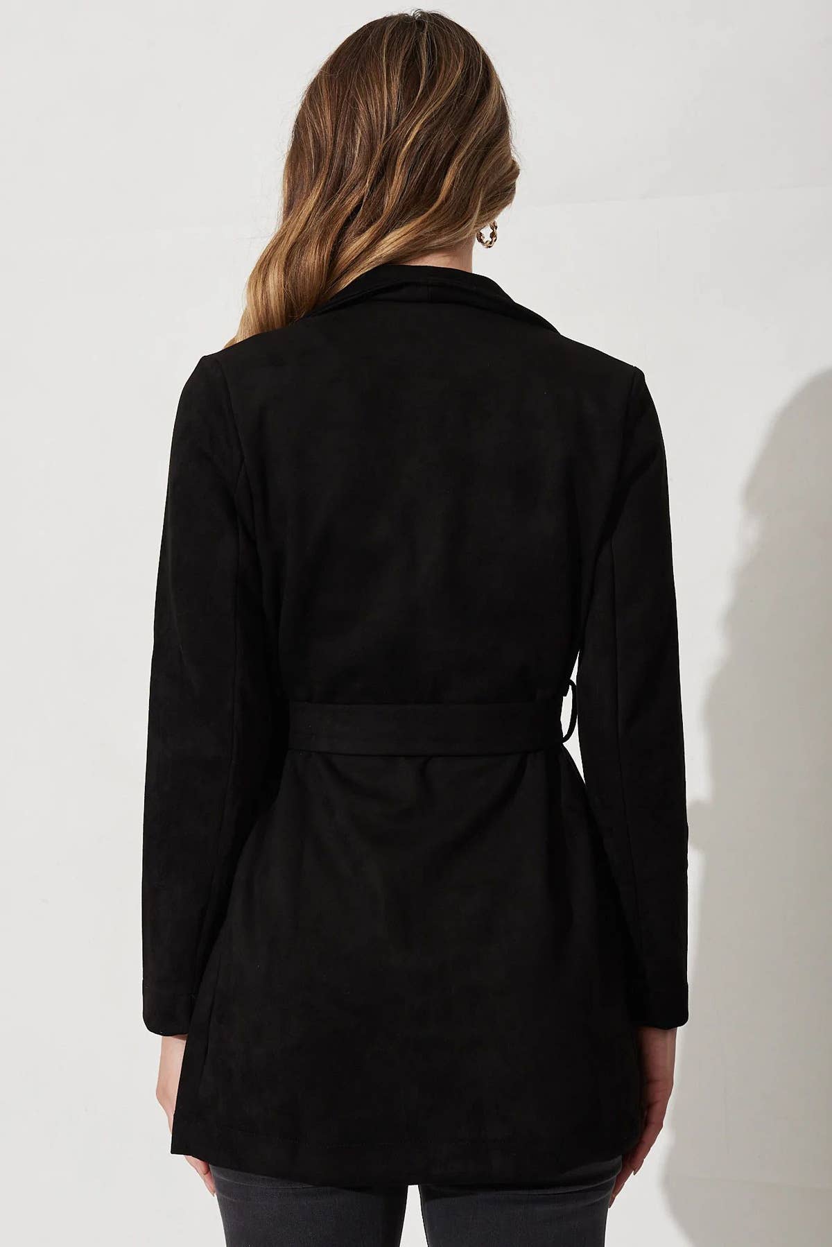 SOLID COLOR SUIT SUEDE COAT WITH LARGE LAPELS