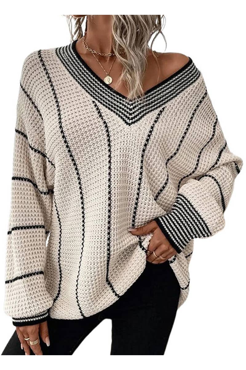 VERTICAL PATTERN CASUAL LOOSE MEDIUM LONG SWEATER