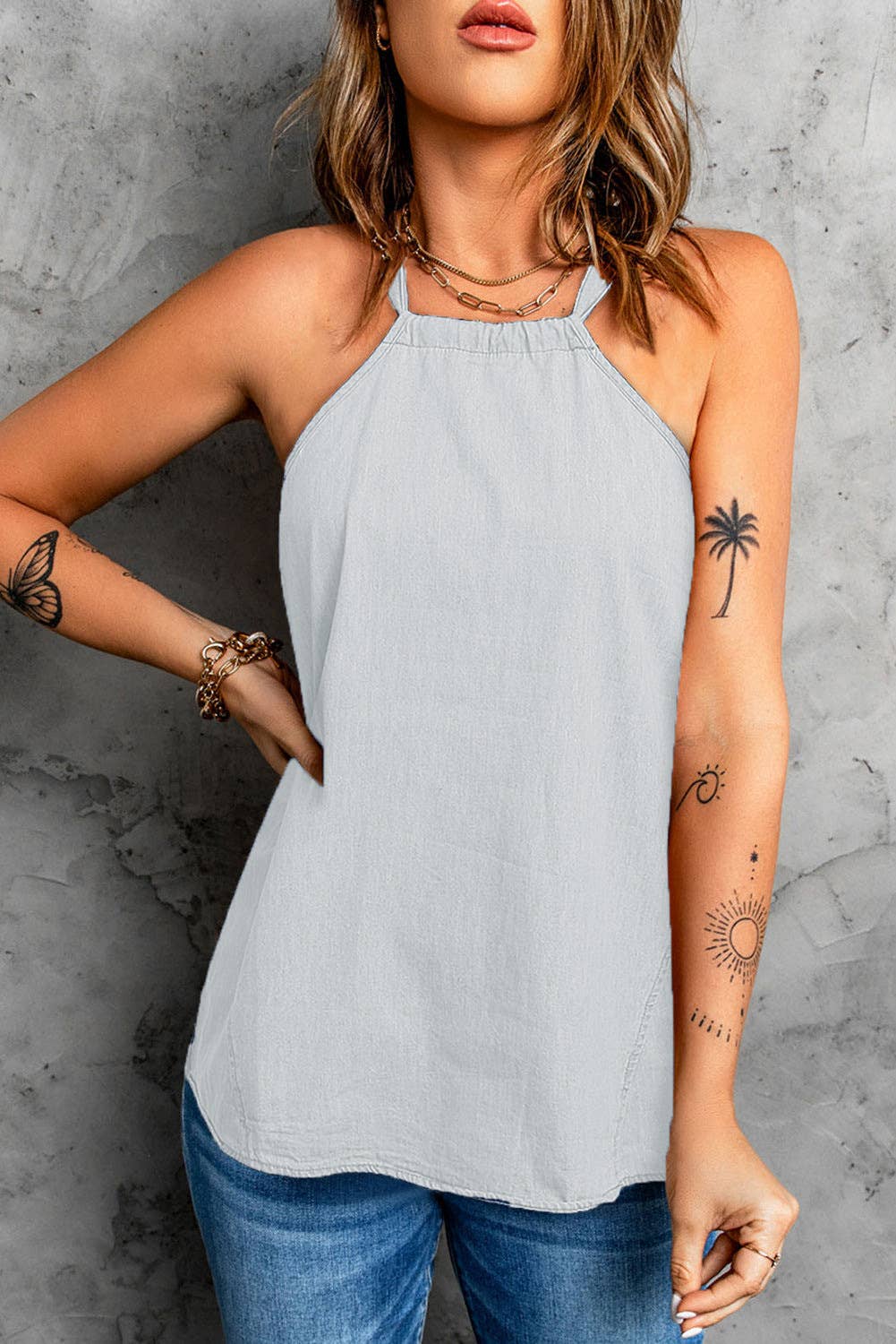 Solid-color fitting off-the-neck casual vest