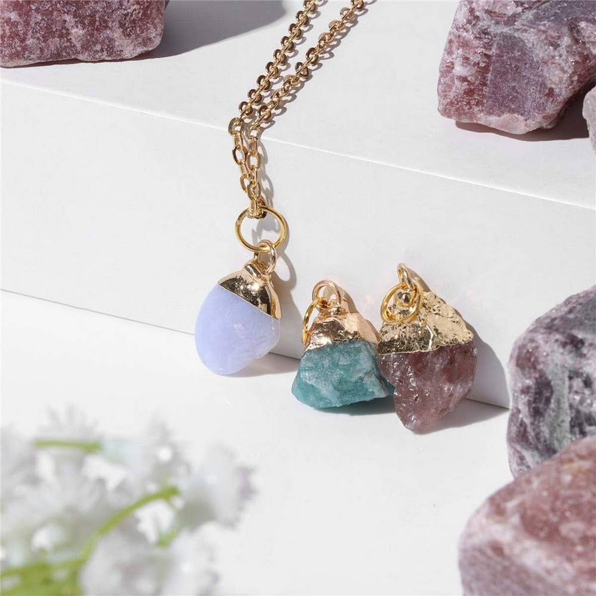 IRREGULAR NATURAL STONE NECKLACE SET