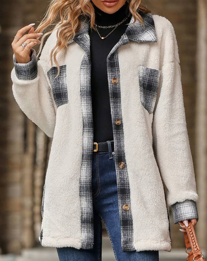 Fashionable plush long-sleeved mid-length coat