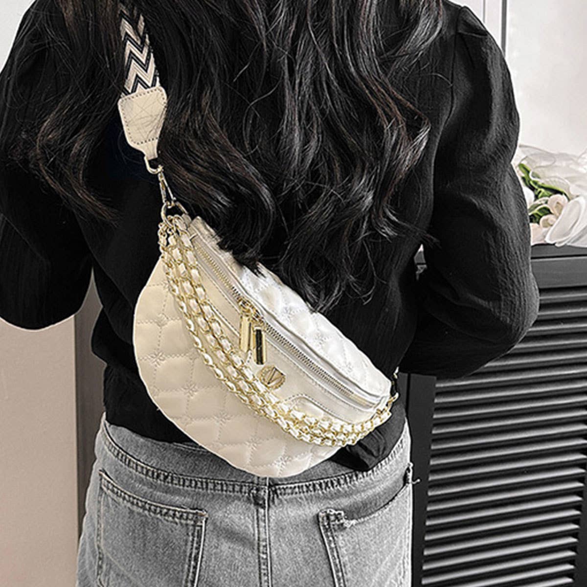 PU TRIPLE CHAIN STRAP BELT BAG,CROSSBODY BAG_CWAB0944