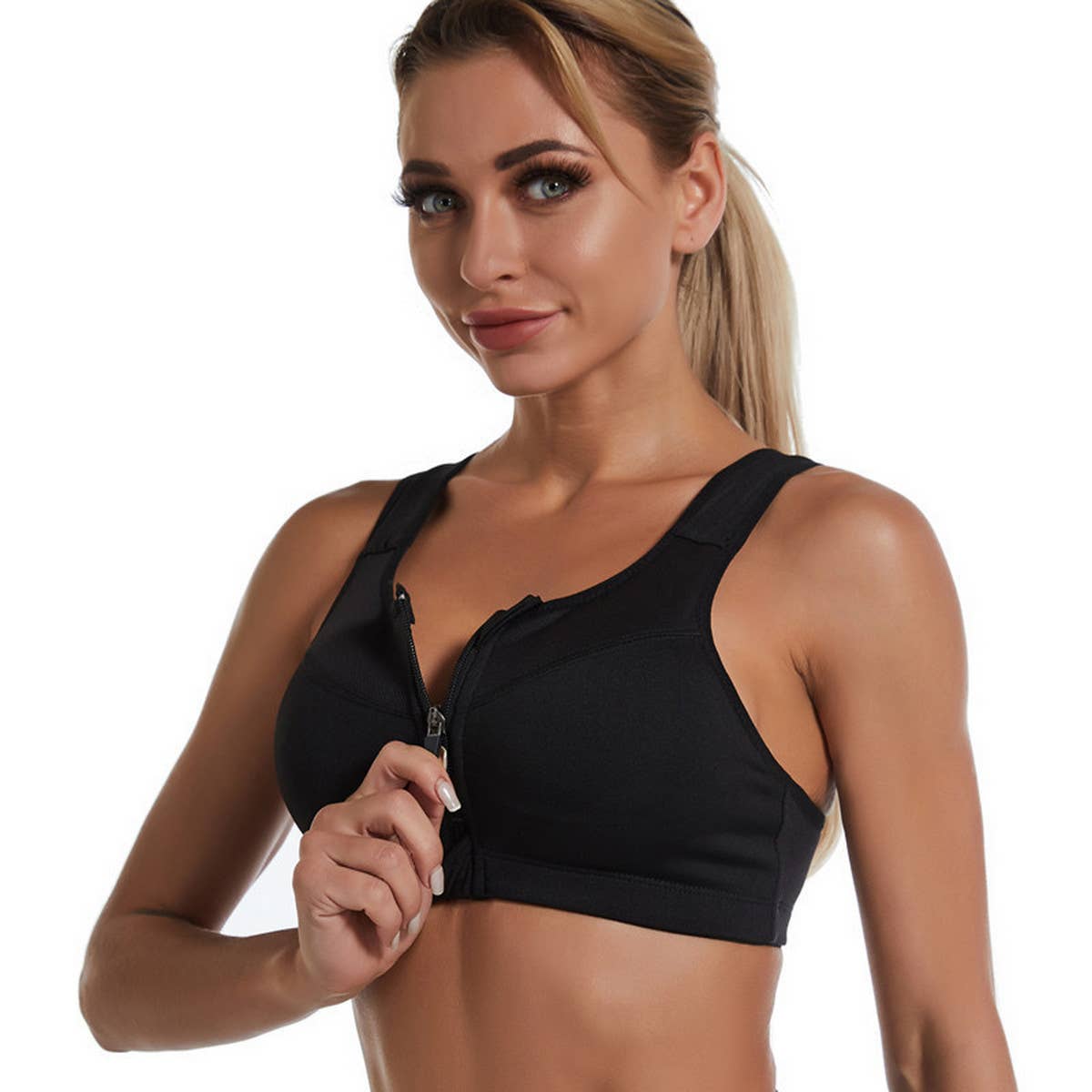 NON-WIRED ZIPPER PLUS SIZE SPORTS BRA_CWMU0296
