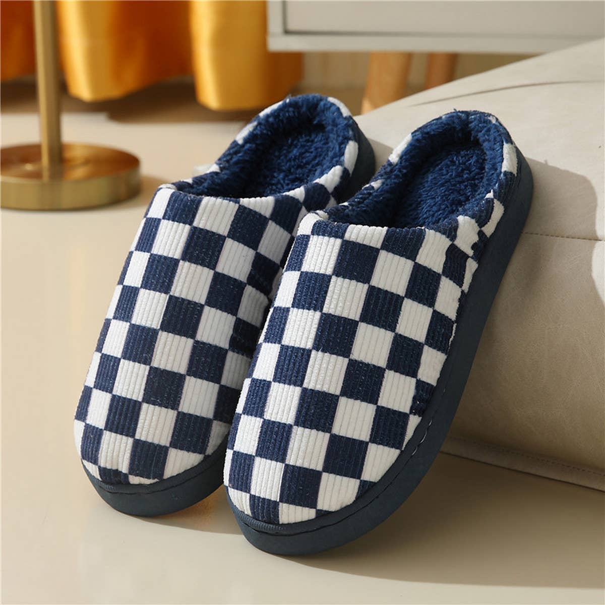 HOUSEHOLD SIMPLE CHECKERED COTTON SLIPPERS_CWSHS0332