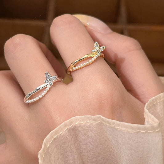 TEMPERAMENT SWEET PEARL OPEN RING FOR WOMEN