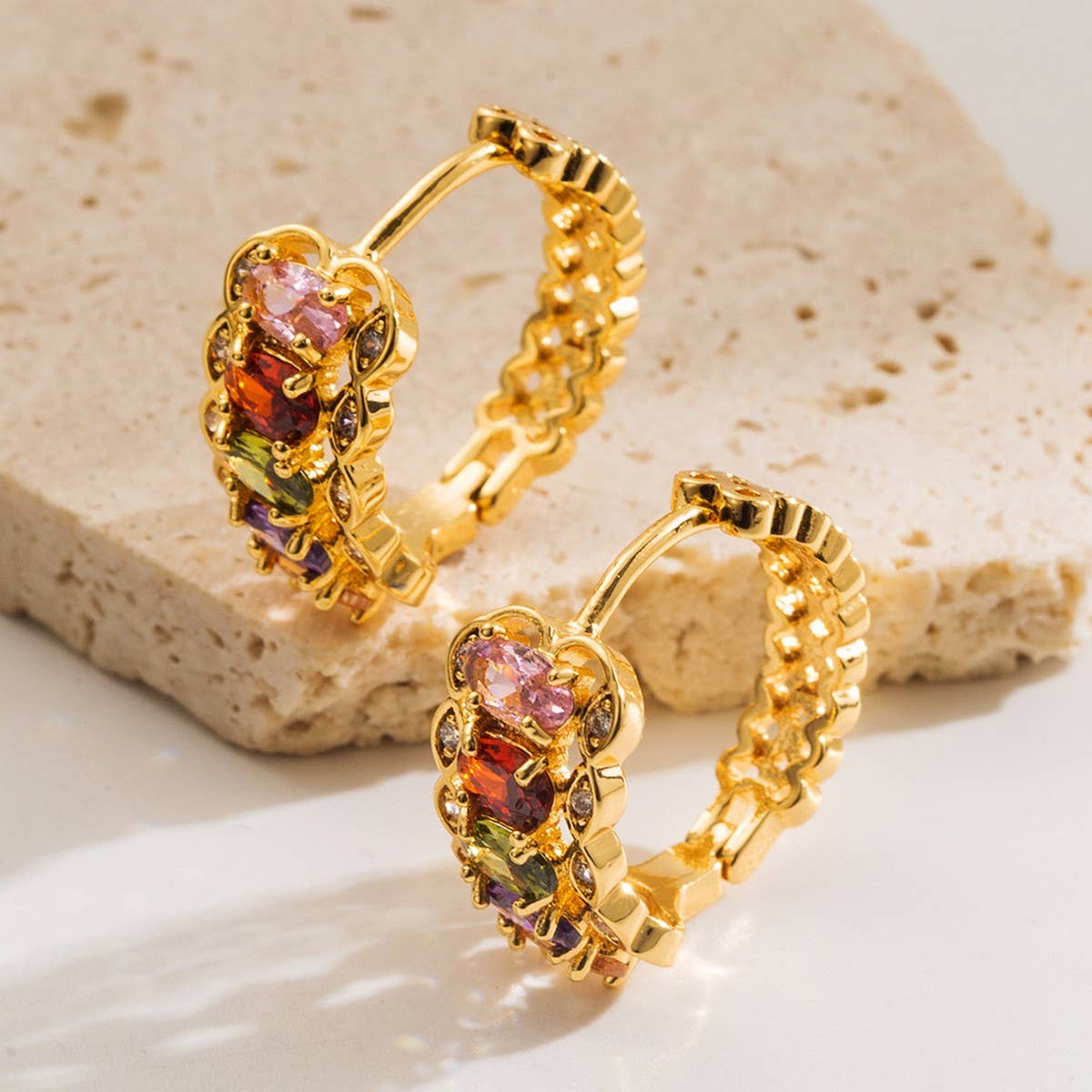 Hip Hop Colorful CZ Hoop Earrings Gold-Plated