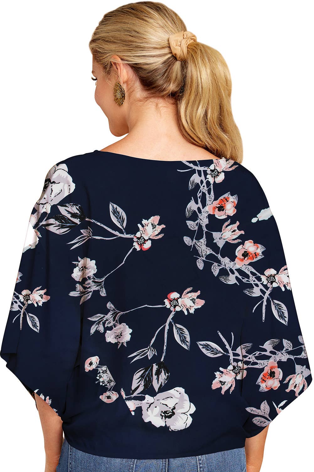 V-neck knotted printed loose sleeved top