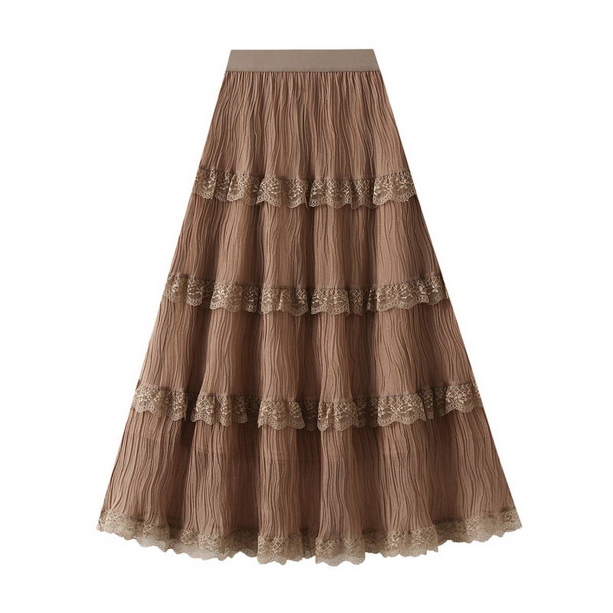 WAVE PLEATED MESH SPLICING LACE SKIRT CAKE SKIRT