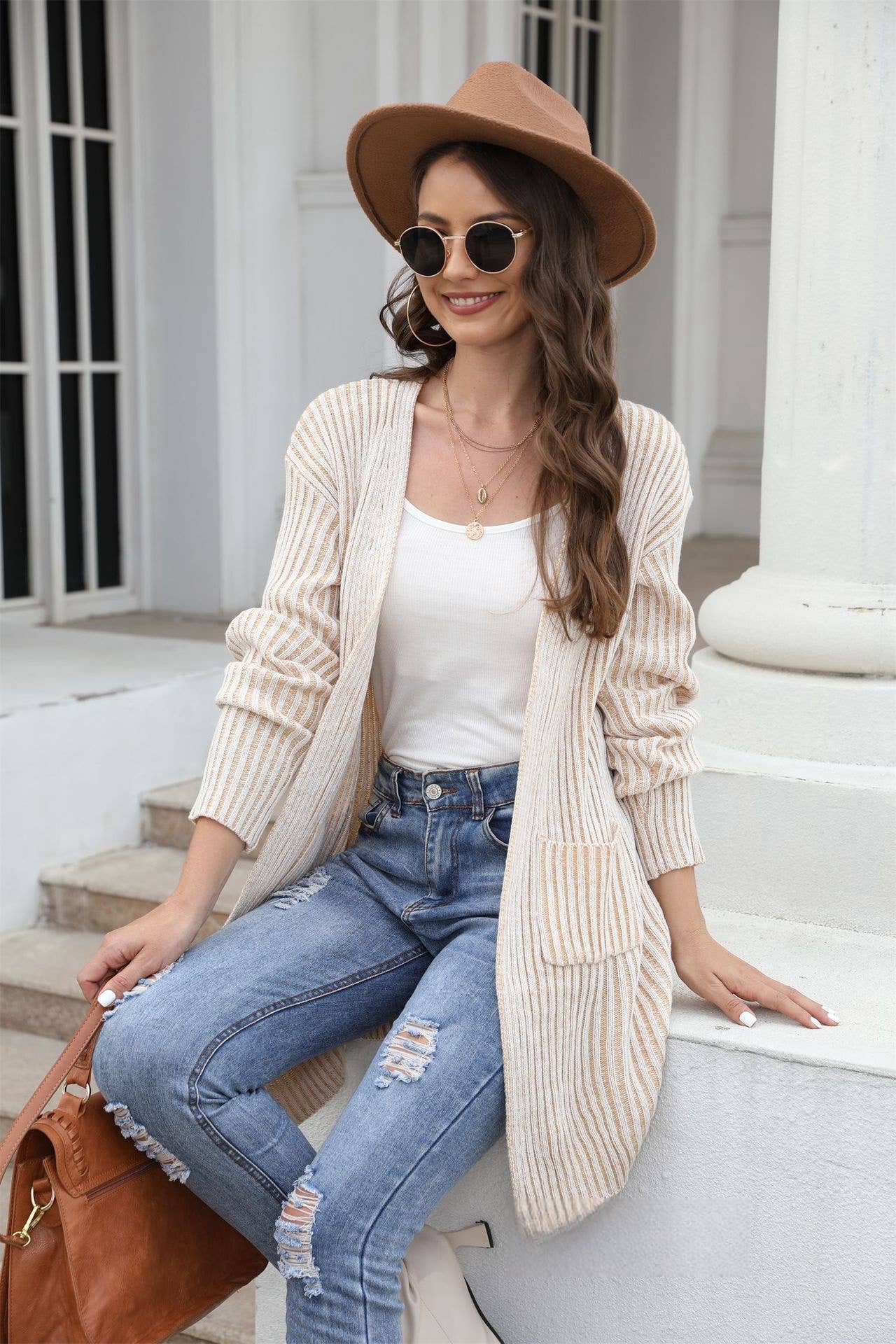 CWOSWL1047_Long Sleeve Open Front Long Cardigan Sweater