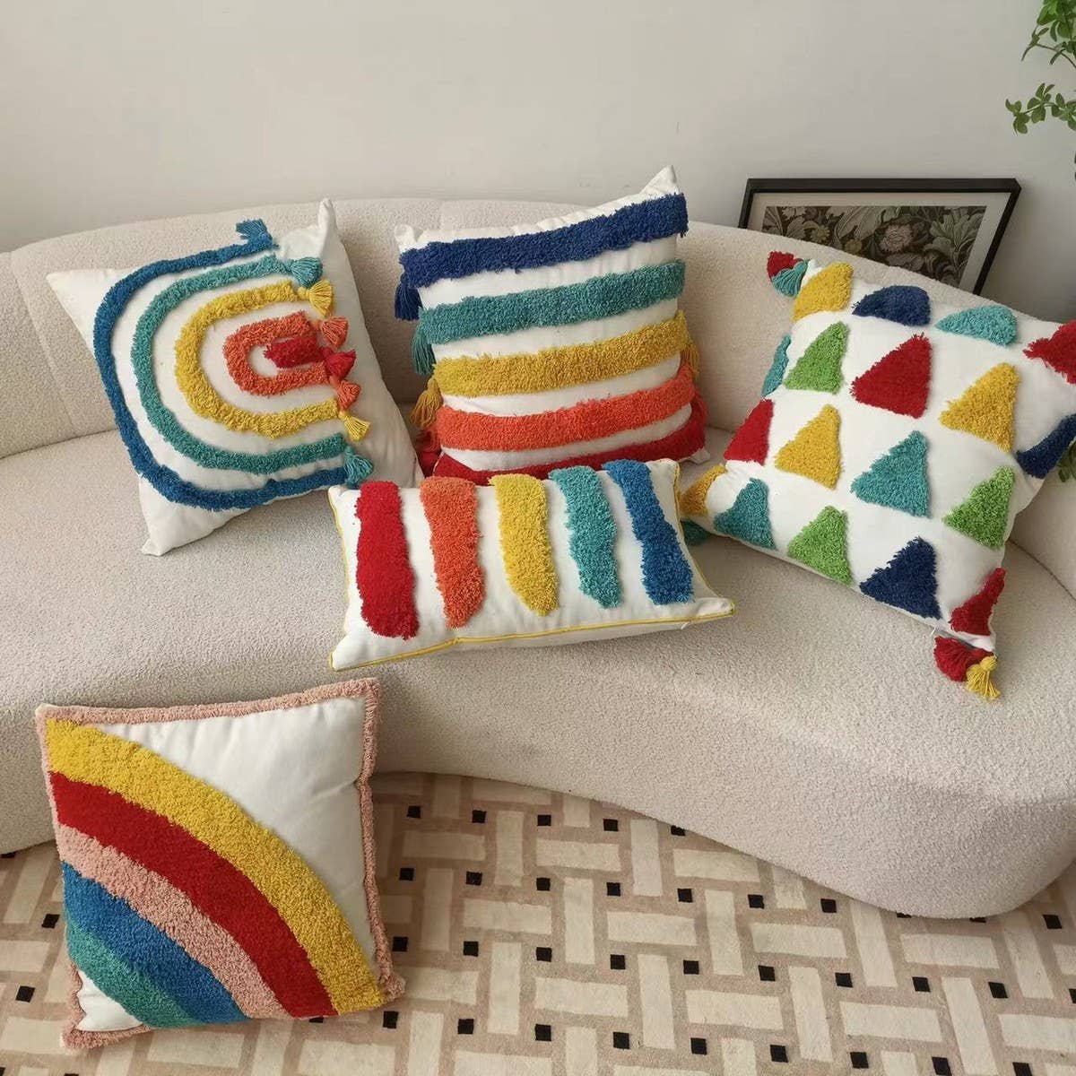BOHO RAINBOW  TUFTED PILLOW COVER_CWMM0236
