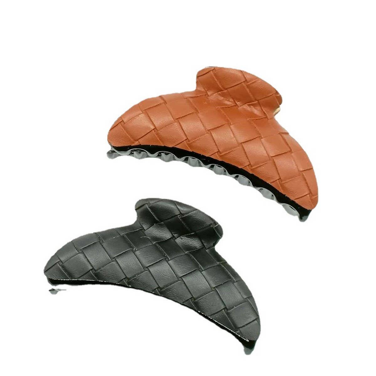 Woven Lattice PU Leather Ethnic Hair Claw_CWAHA6379