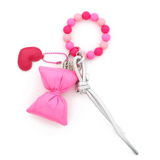Silicone Bead Bracelet Heart Bag Charm Keychain_CWAB5028