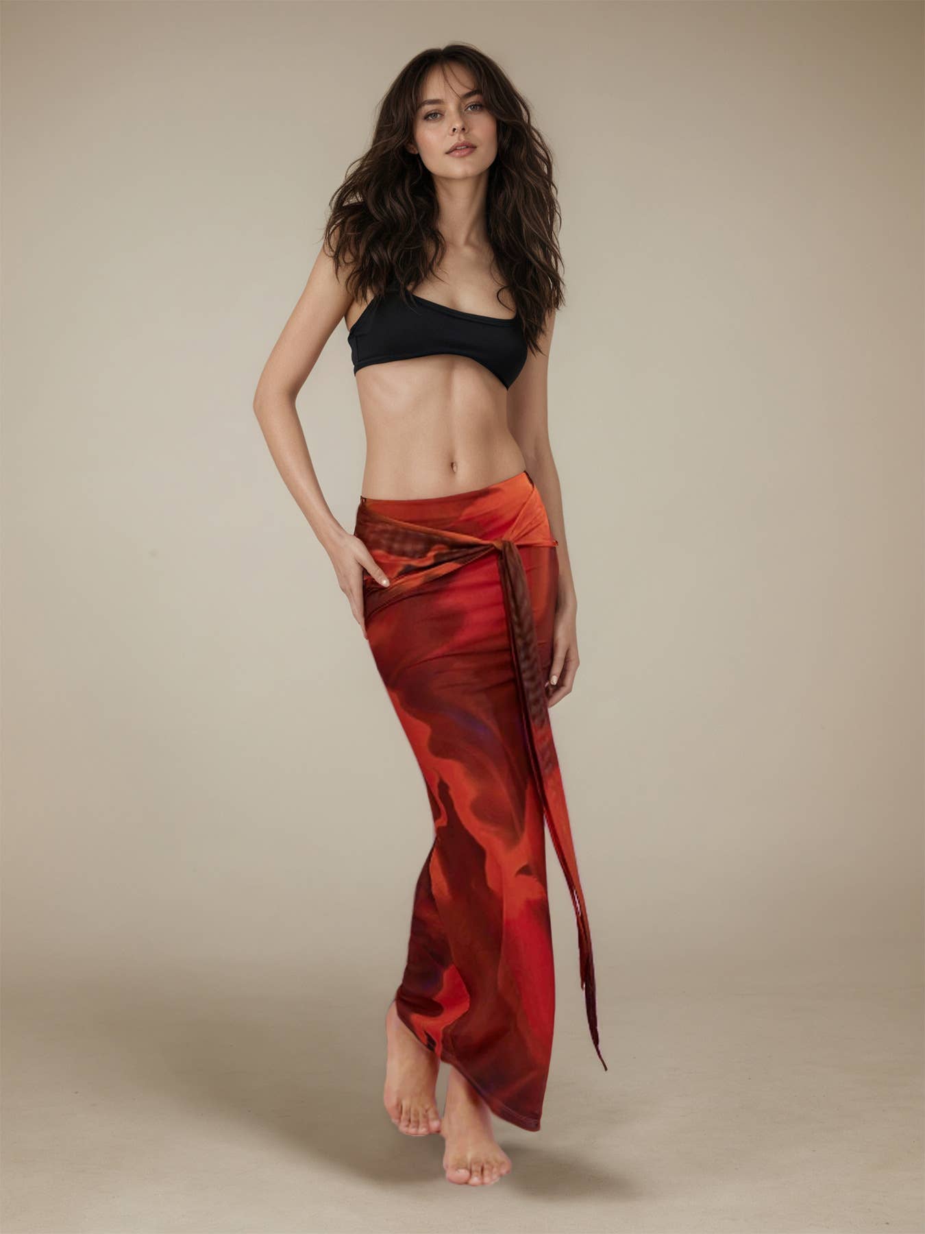 Retro printed, form-fitting, elegant skirt