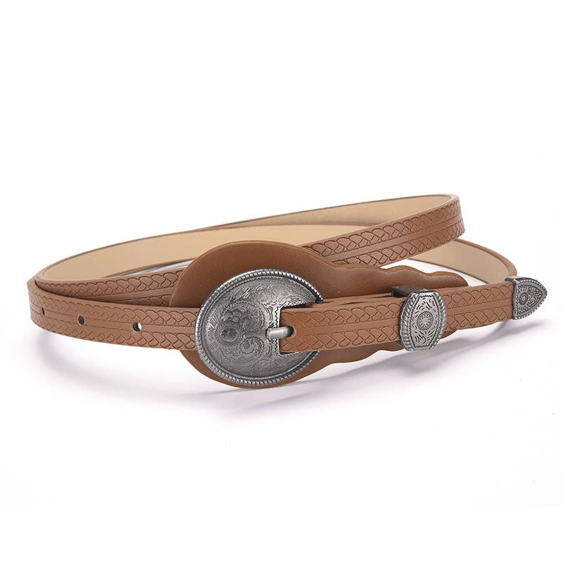 Retro slim waist belt with carved ethnic style