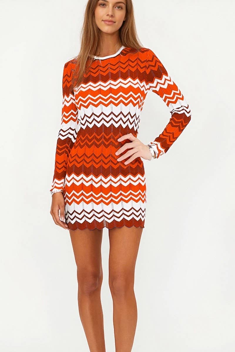 CWDSD8954_COLORBLOCK WAVE KNIT STRIPED SWEATER DRESS