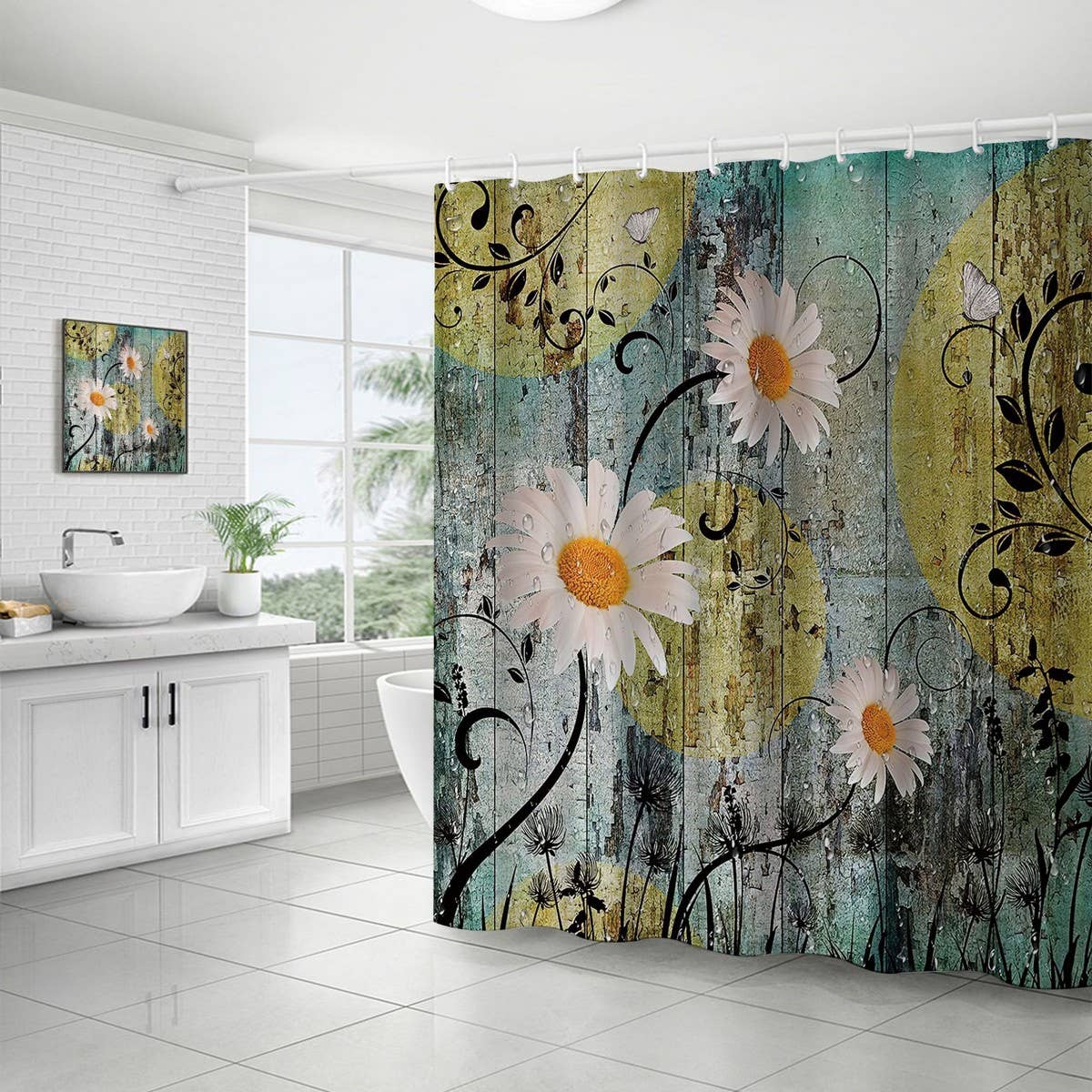 FLOWER WATERPROOF BATHROOM SHOWER CURTAIN