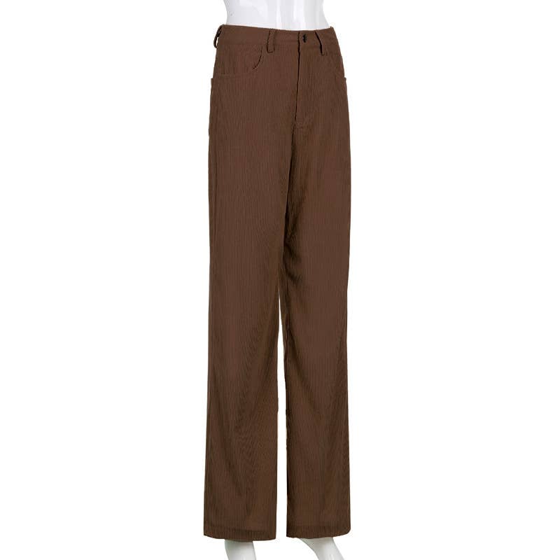 SOLID COLOR HIGH WAISTE CASUAL STRAIGHT LEG PANTS