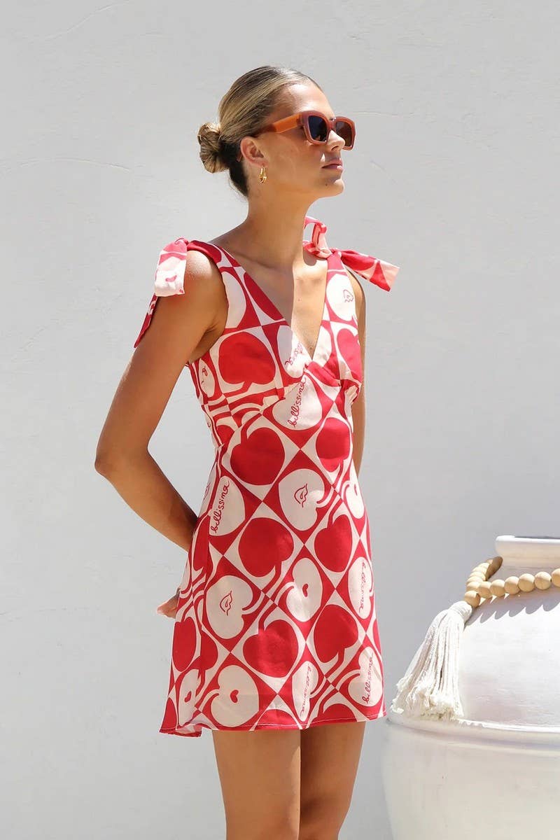 CWDSD8418_SUMMER NEW V-NECK LACE-UP MINI SUSPENDER DRESS