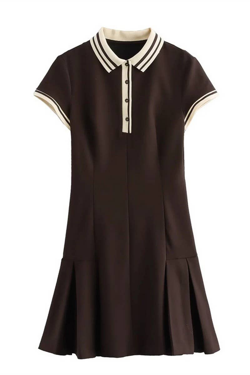 CWDSD6648_POLO COLLAR SHORT SLEEVE PREPPY DRESS