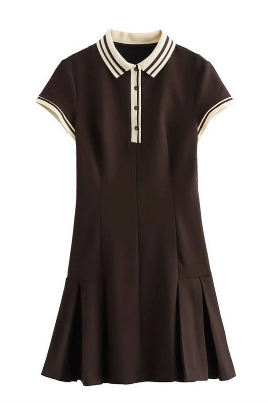 CWDSD6648_POLO COLLAR SHORT SLEEVE PREPPY DRESS