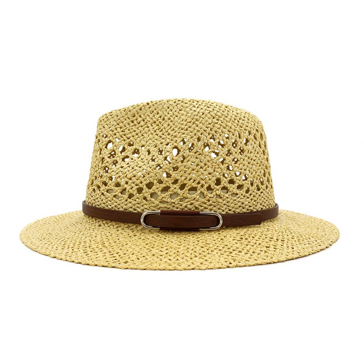 BROWN BELT VENTED SUMMER STRAW SUN HAT_CWAH062-B20315