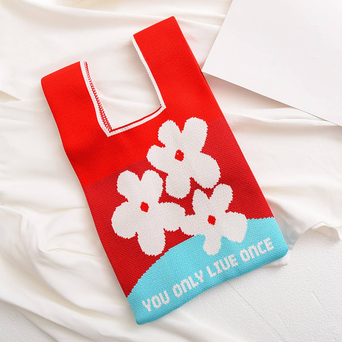 FLORAL PRINT CROCHET HANDBAG SMALL TOTE BAG_CWAB0882