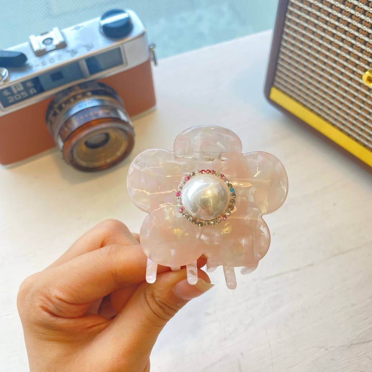 Floral Hair Clip Pearl and Rhinestone Petal Clip