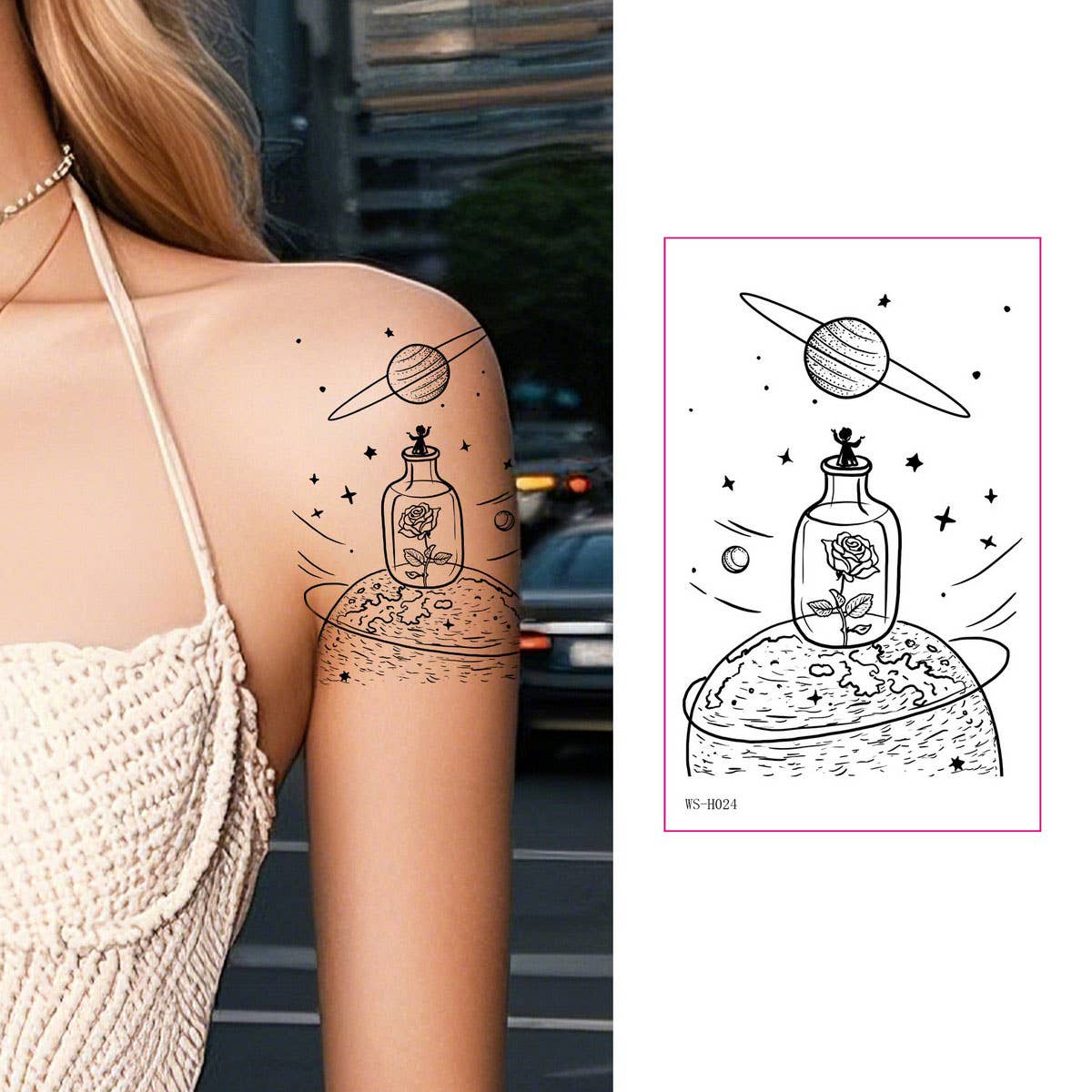 Prince Boy Rose Fox Planet Tattoo Stickers_CWMM8267