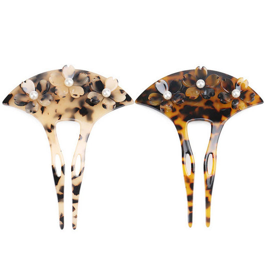 ACETATE HAIRPIN LEOPARD PRINT SMALL FLORAL HAIRPIN_CWAHA4232