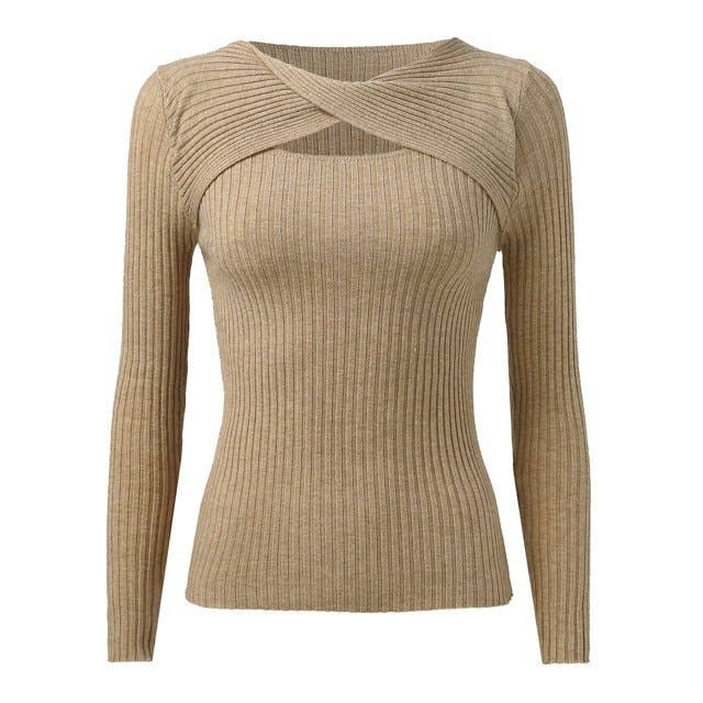 Sexy cut-out pullover solid-color knitted top