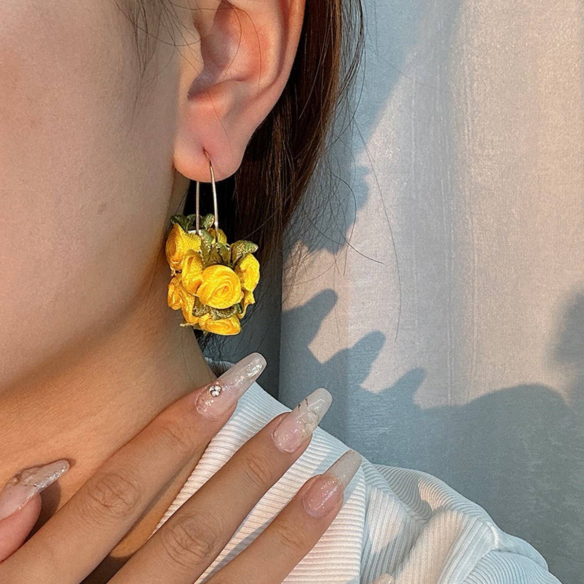 Handmade Fabric Rose V-Shape Ear Cuffs