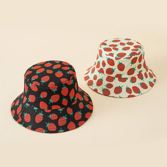 ADJUSTABLE FRUIT STRAWBERRY PRINT BUCKET HAT_CWAH1439