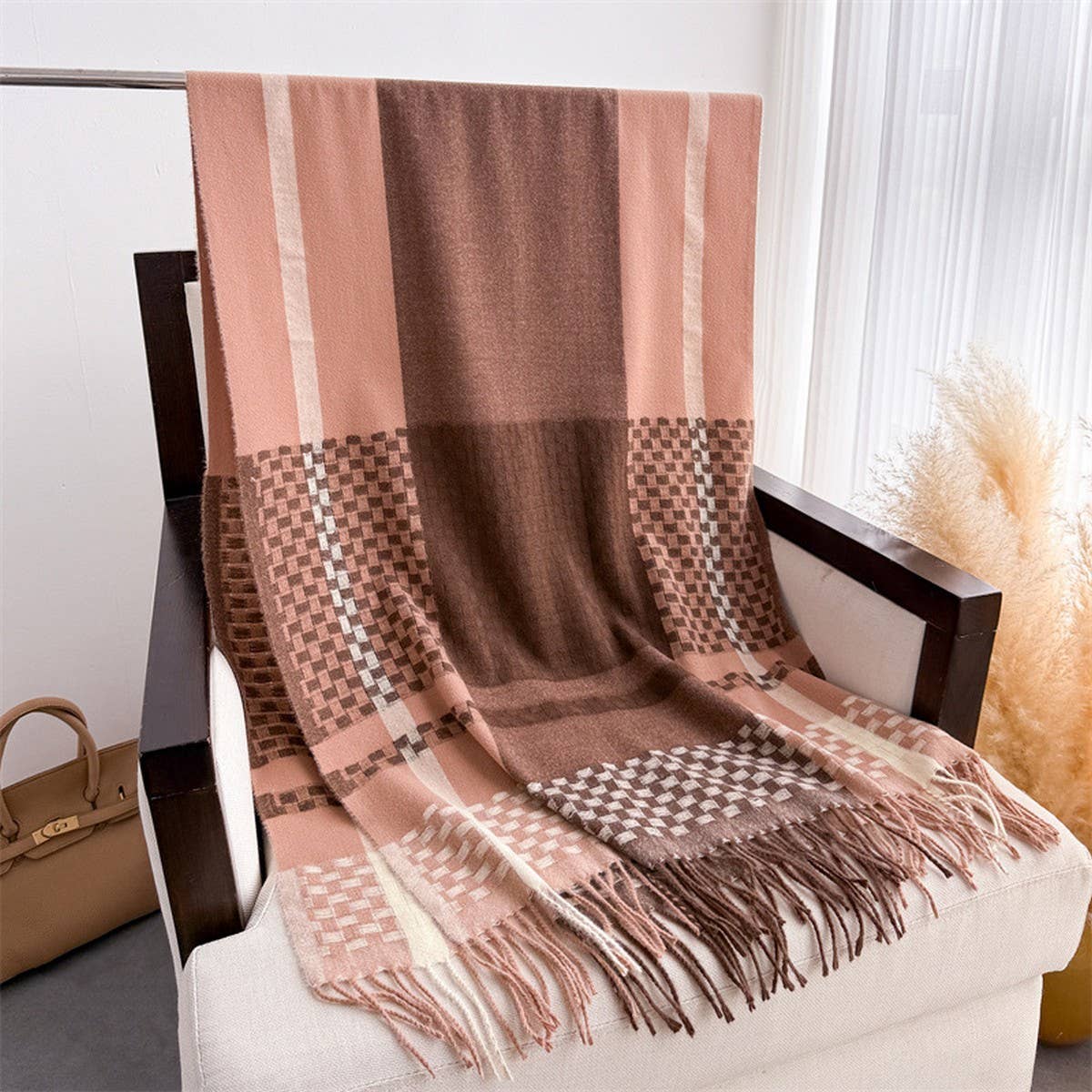 Woven Plaid Fringe Scarf Warm Winter Shawl Wrap_CWASC2779