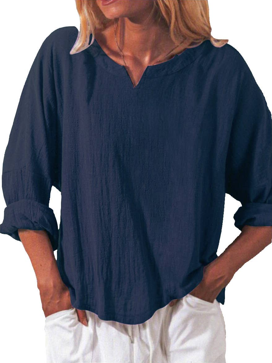 FASHION CASUAL COTTON LOOSE V-NECK SHIRT