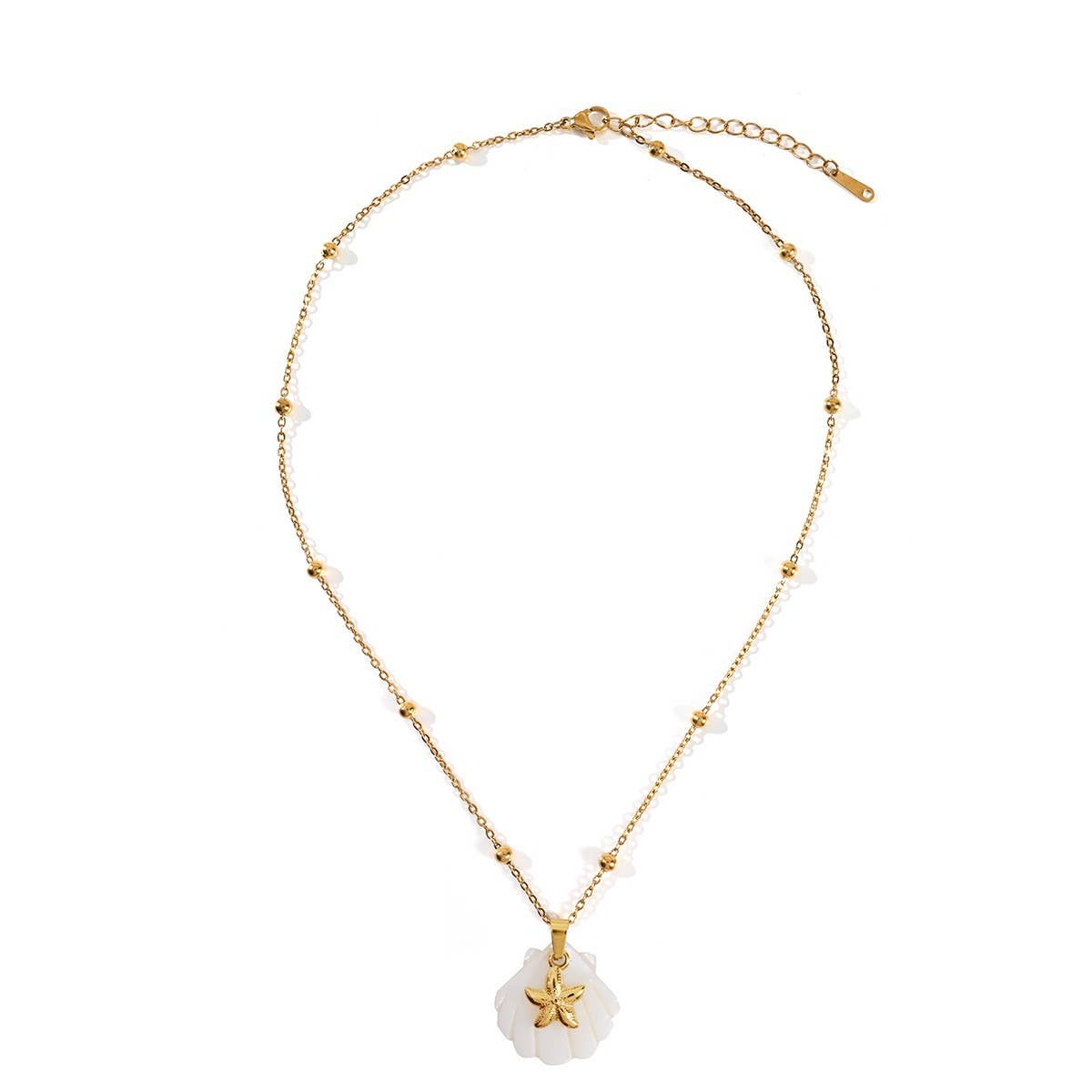 Summer Beach Steel Shell & Starfish Necklace_CWMM8862