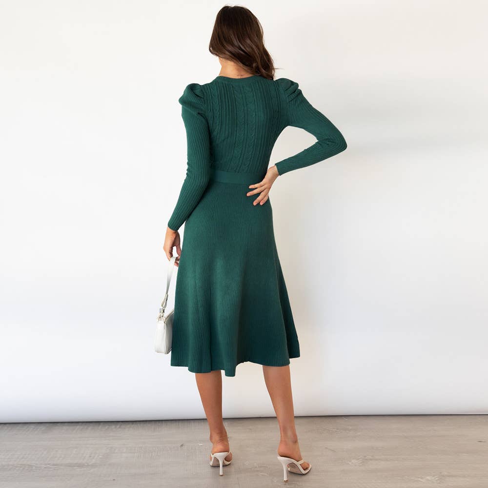 Elegant bubble long-sleeved, high-waisted dress
