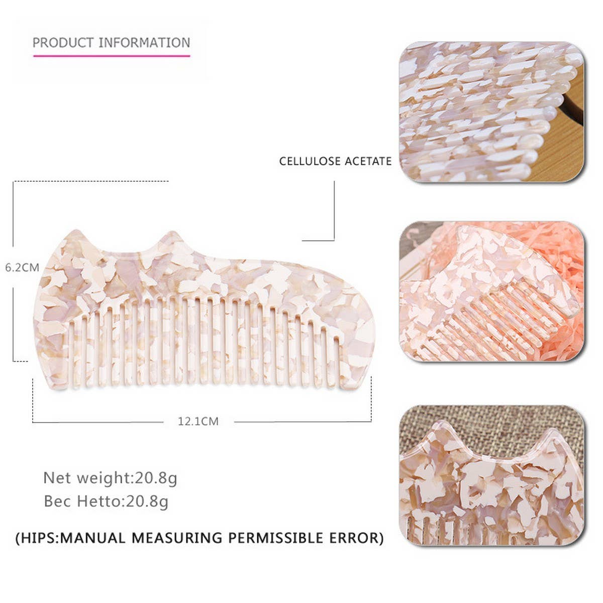 ACETATE SHEET 4MM GRADIENT TOOTHCOMB HORN HAIRCOMB_CWAHA4186