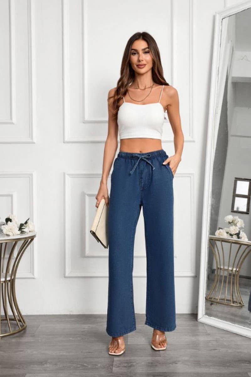 CWBLP2003_HIGH WAIST LOOSE FIT DRAWSTRING DENIM PANTS