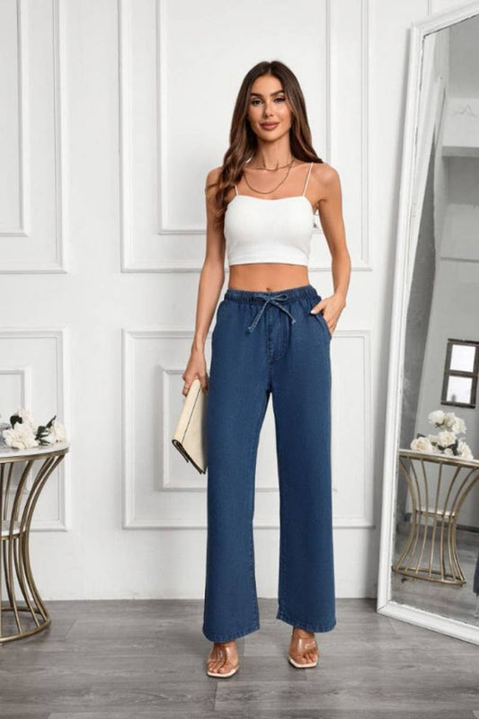 CWBLP2003_HIGH WAIST LOOSE FIT DRAWSTRING DENIM PANTS