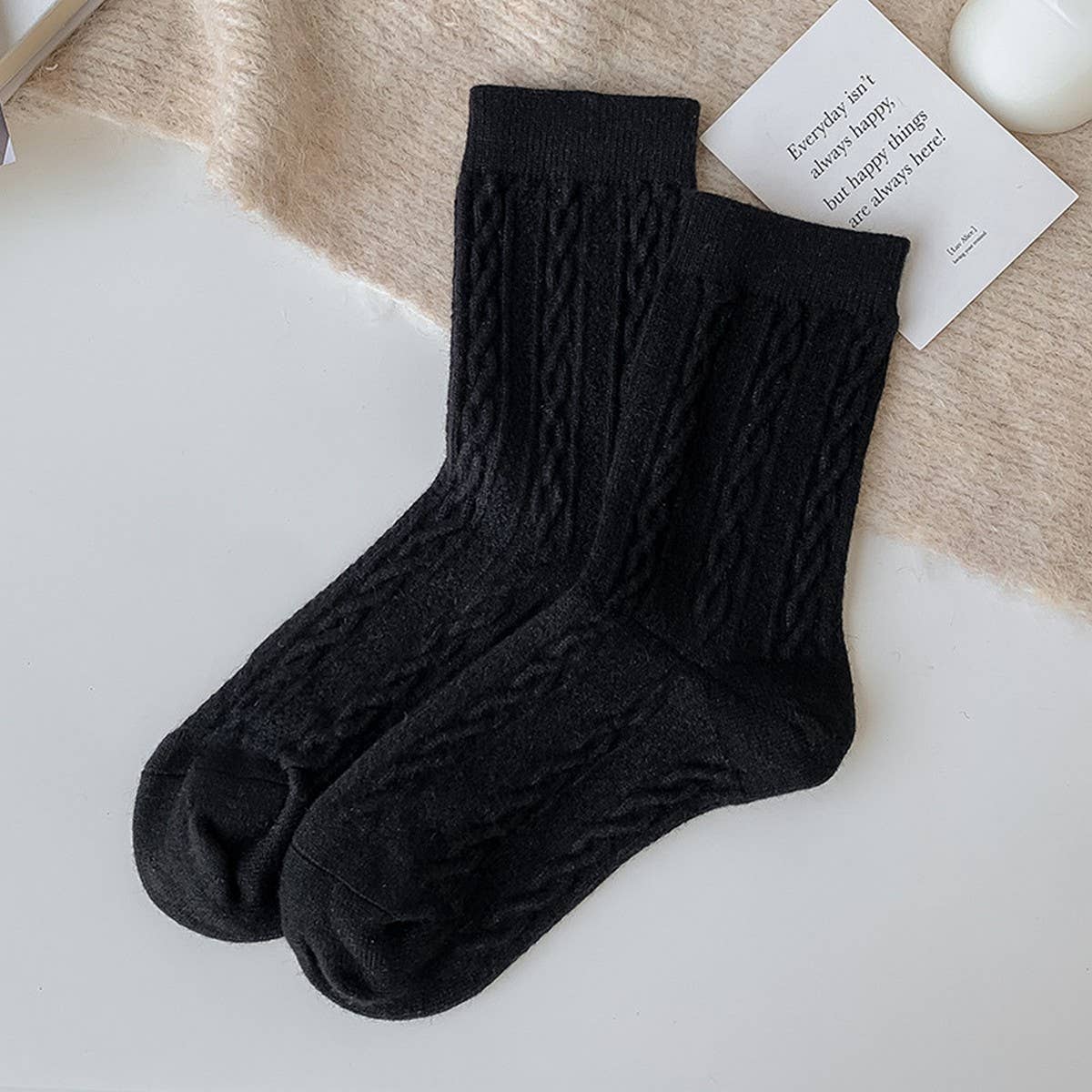SOLID COLOR TWISTED WOOL MID-CALF STACKED SOCKS_CWMS1130
