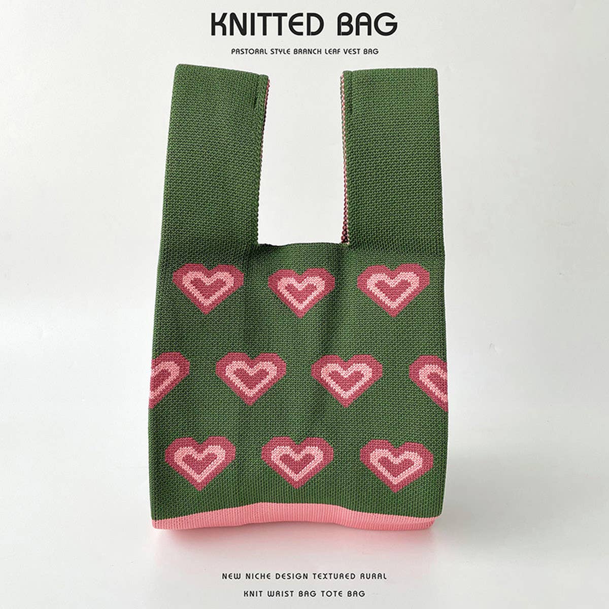 COLOR BLOCK HEART KNITTED SHOULDER TOTE BAG_CWAB1519