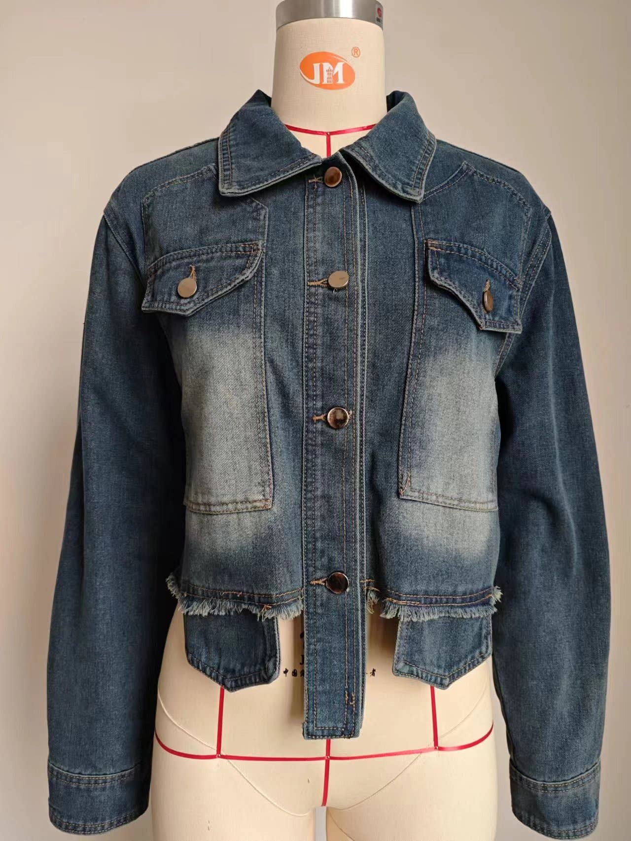 WASHED CASUAL CROPPED DENIM JACKET
